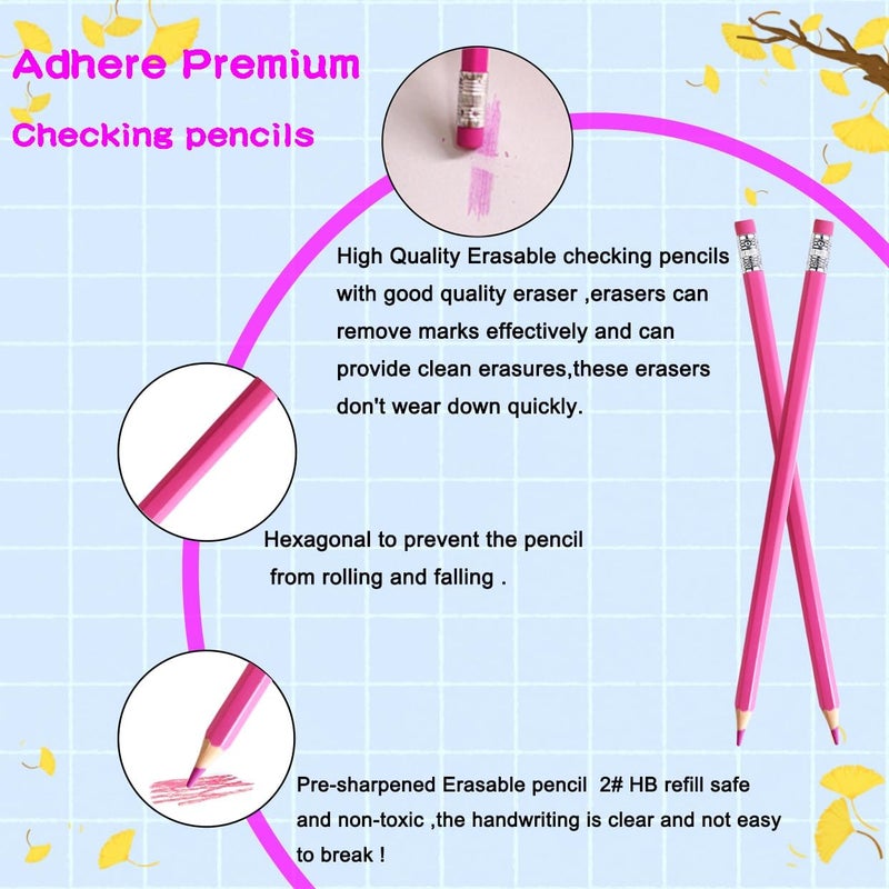 Adhere 25pcs Checking Pencils Erasable colored Pencils Pre-Sharpened #2 HB,for Checking Tests Grading,Map Coloring, editing Office Favors,including a Free sharpener. (Pink) - Image 3